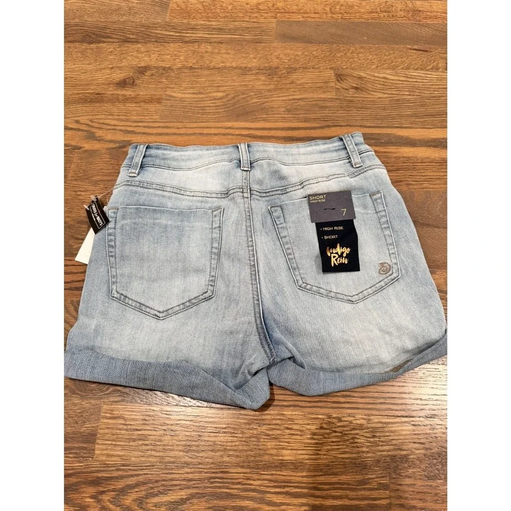 Indigo Rein Stretch Hi Rise Denim Short Size 7 - Picture 2 of 7